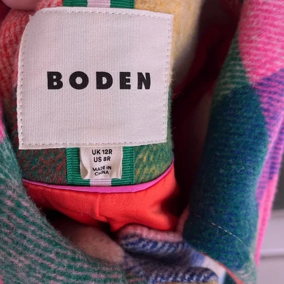 Boden Lincoln wool check coat multi color rainbow checkered coat jacket NWOT - Picture 11 of 11